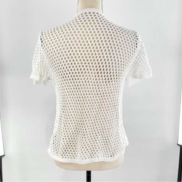 White Open Knit Crochet Cardigan Short Sleeve Boho Festival Top M - Picture 3 of 10